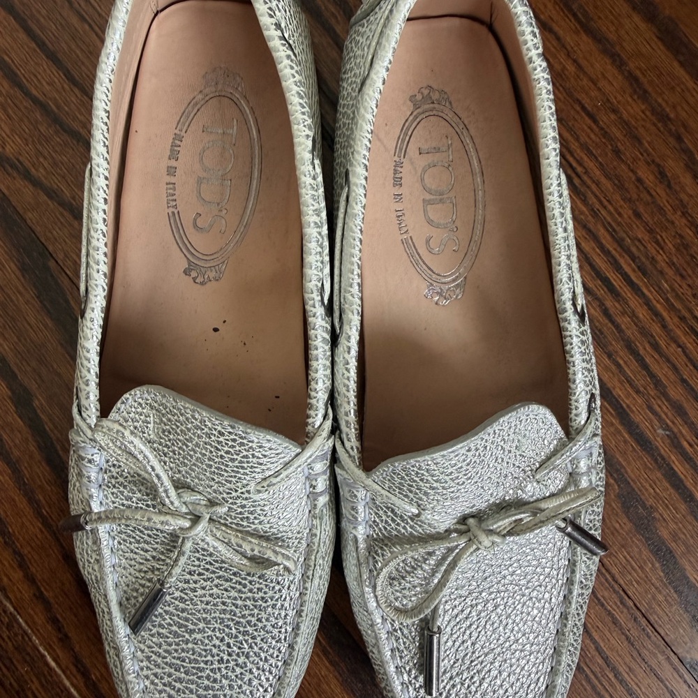 Tod's Metallic Silver Moccasins for Women